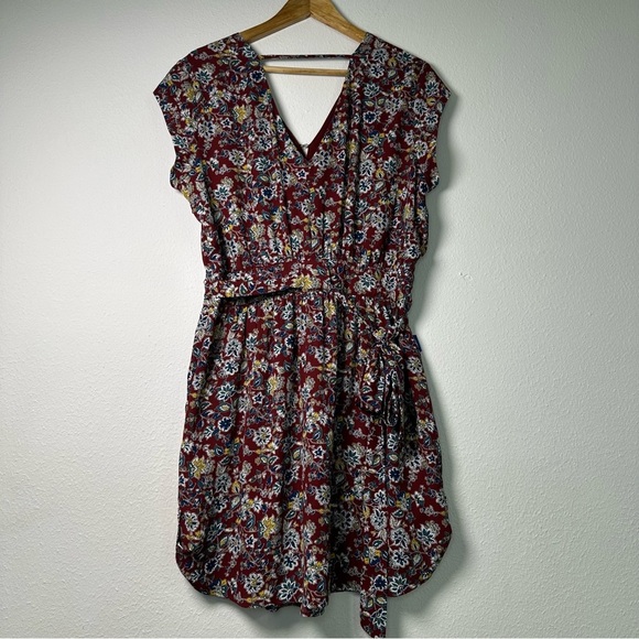 DR2 Floral Dress Doble V-Neck Tie Waist Cap Sleeve With Pockets and Side Zipper - Picture 3 of 16